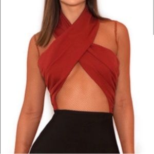 House of CB Iliana Rust Mesh Bodysuit